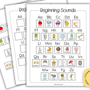 Sonidos iniciales imprimibles, para maestros, educación en el hogar, preescolar, actividad de educación especial, actividad fonética, juego del alfabeto de reconocimiento de lectura/sonido