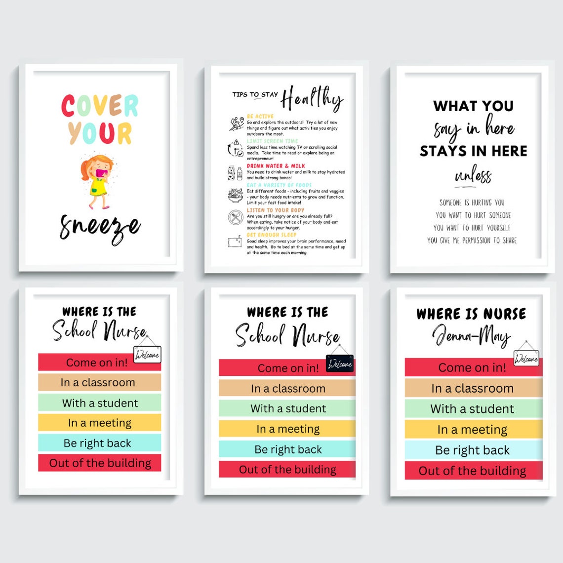 16 SCHOOL NURSE Office Posters, School Clinic Health Prints, Clinic