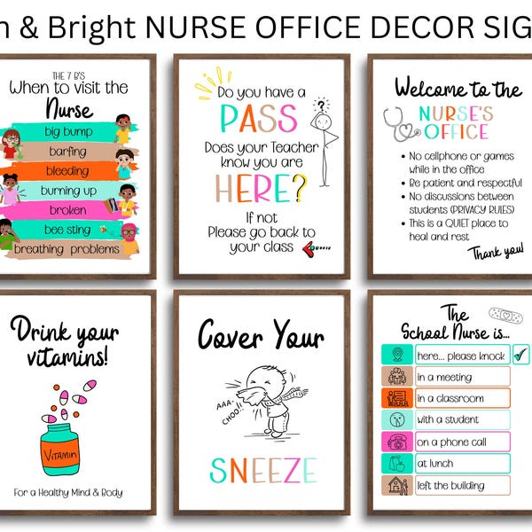 SCHOOL NURSE Office Posters, School Clinic Health Prints, Clinic Room School Health Classrooms Signs Back To School Nurse Bulletin, print