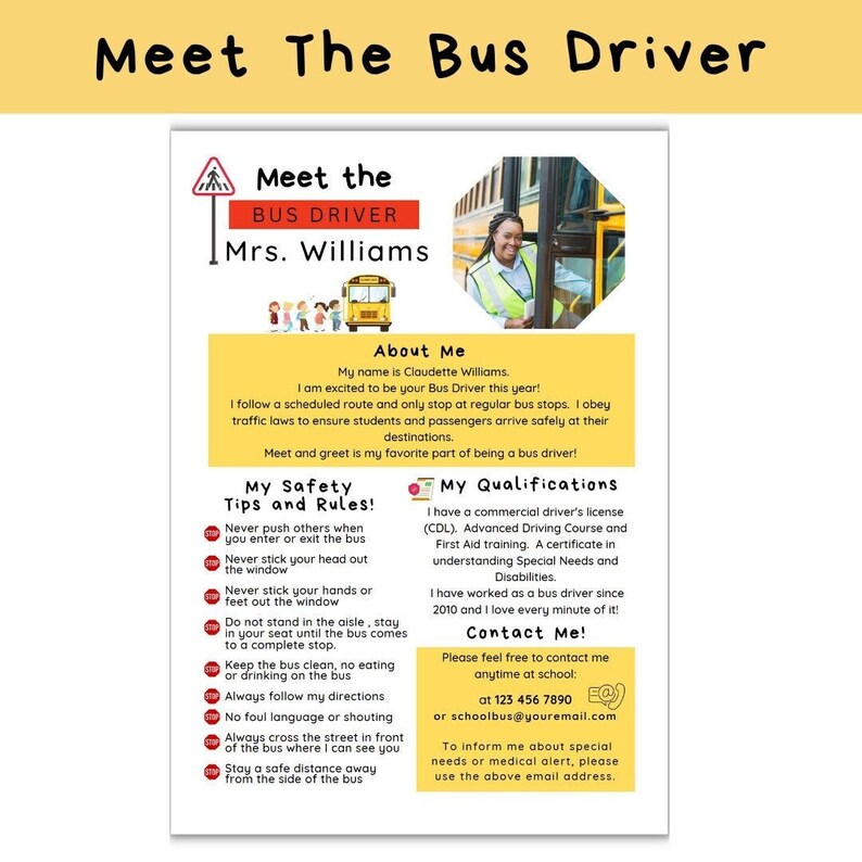Meet the Bus Driver Letter Editable Canva Template Back to School Note ...