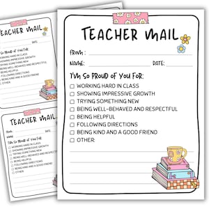 Teacher Mail Note Home, Note from the Teacher, communicatiekaart, Teacher Brag, Reward Note Home, Retro Groovy afdrukbaar