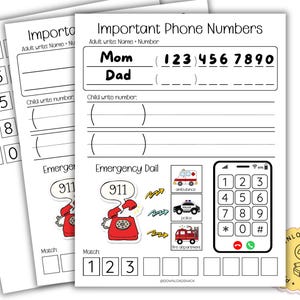 Ważne numery telefonów Umiejętności życiowe dla dzieci do wydrukowania, Naucz się numerów telefonów mamy i taty, Wybierz numer alarmowy 911, Przedszkole, Edukacja domowa do wydrukowania
