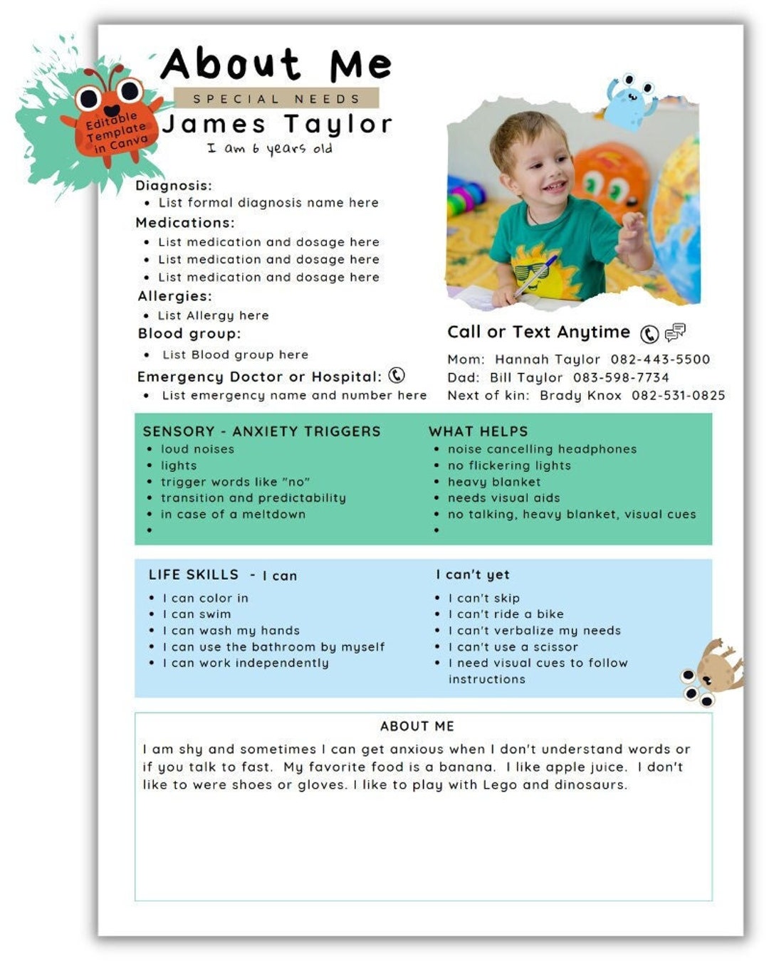 All About Me SPECIAL NEEDS Page Back to School Autism Down Etsy All About Me SPECIAL NEEDS Page Back to School Autism Down Etsy