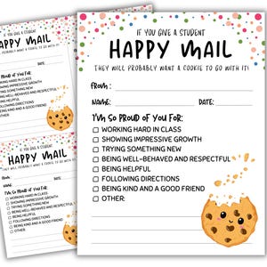 HAPPY Mail Note Home, als je een leerling een koekje geeft, bericht van de docent, communicatiekaart, docent opscheppen, beloningsbriefje voor thuis, afdrukbaar
