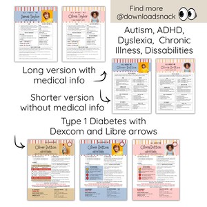 About Me T1D Medial Alert Information ,Type 1 Diabetes, Insulin, 1st Day of Back to School, Child Info, Emergency, Teacher, Therapist, image 4
