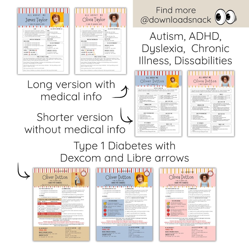 About Me T1D Medial Alert Information ,Type 1 Diabetes, Insulin, 1st Day of Back to School, Child Info, Emergency, Teacher, Therapist, image 4