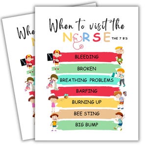 When to visit the SCHOOL NURSE 7 B&#39;s Office Posters, School Health Décor,  Back To School, Nurse décor Sign, Printable