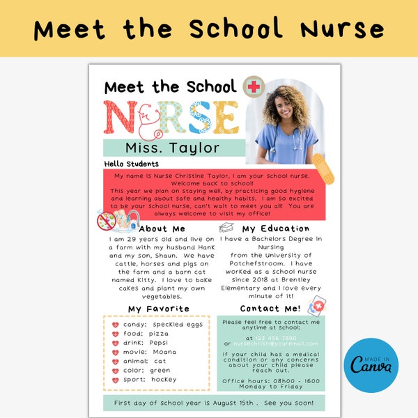 Meet the School Nurse Letter Printable Back to School Note Editable Template Nurse Newsletter Class Welcome Letter Flyer Download