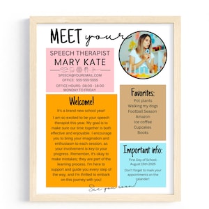 Meet the Speech Language Therapist SLP Letter, Printable back to School Note Editable Template Welcome letter Speech therapist, all about me