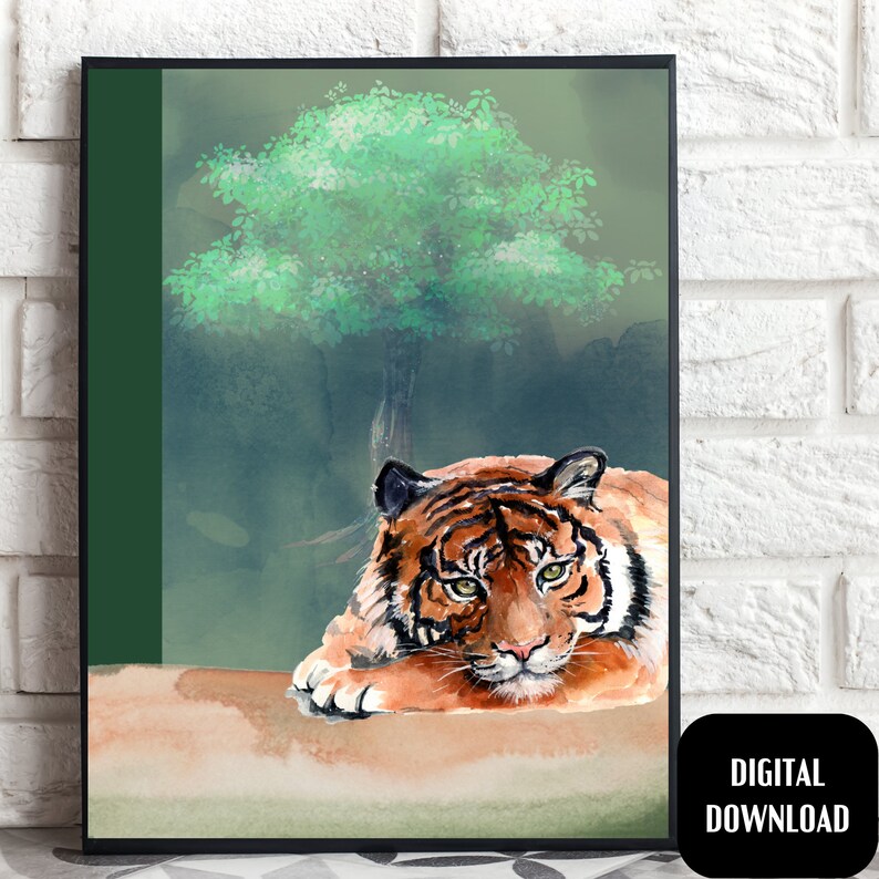 Printable Watercolor Animal Art Tiger Print Wall Art for Home Etsy