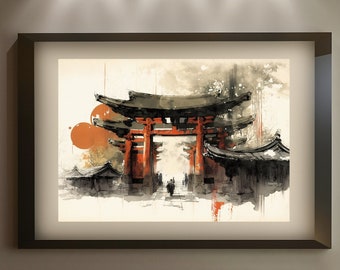 Japanische Wandkunst Fushimi Inari Druckbare Wandkunst Schrein Drucke Shinto Tori Gates Kyoto Digitale Kunst Home Dekor Japan Druck
