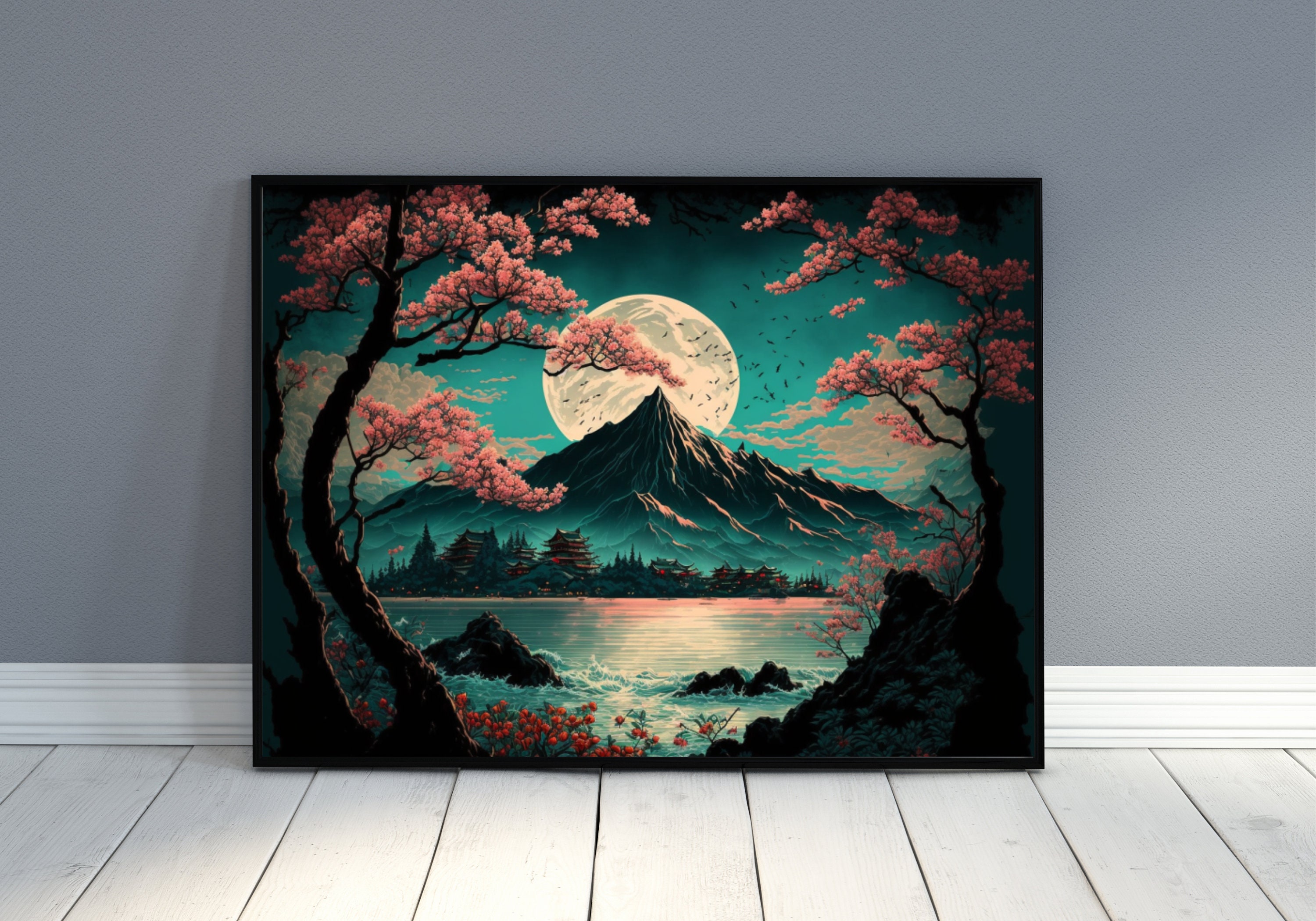 Japanese Wall Art Printable Landscape Prints, Japanese Fuji Landscape