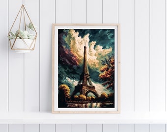 Eiffel Tower Art Print, Paris Painting, Printable Wall Art (Digital Download)