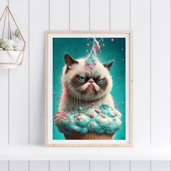 Grumpy Cat Digital Prints | Cat Art | Cat Painting | Grumpy Cat Birthday Party | Grumpy Cat Gift | Meme | Digital Art