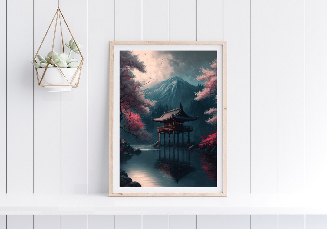 Japanese Wall Art Printable Landscape Prints, Japanese Fuji Landscape