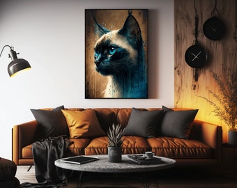 Siamese kat portret print, exotische dieren muurkunst (digitaal)