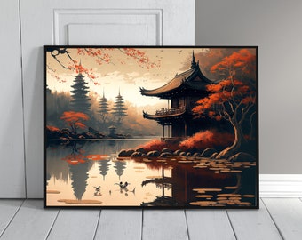 Japanese Wall Art Printable Landscape Prints, Japanese Landscape Painting, Printable Wall Artwork, Digital Art Download, High Quality