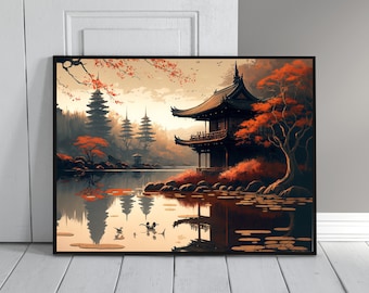 Japanische Wandkunst druckbare Landschaftsdrucke, japanische Landschaftsmalerei, druckbare Wandkunst, digitale Kunst Download, Hohe Qualität