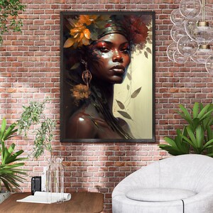 African Woman Art Flower Head Black Woman Wall Artwork Floral wall art Black Girl Printable Boho Digital Prints