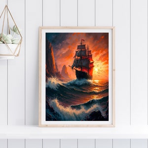 Sailing Ship Prints Seaside Sunset Prints Home Gifts Bedroom Wall decor Ship canvas wall art Sailboat Hangings Artwork