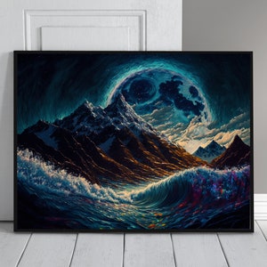 Northern Lights Landscape Digital Art Print,Full Moon Landscape Artwork,Printable Wall Artwork,Digital Download,Digital Art,High Quality #4