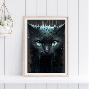 Black Cat Portrait Digital Printable, Cat Poster Artwork, Fisher Cat Wall Art Black Pet Print Black Cat Artwork