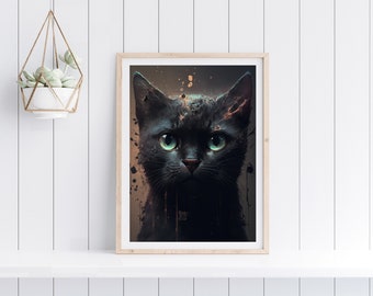 Minimalistisches Kätzchen, Katzenportrait, Digitaler Download, Kunstdruck