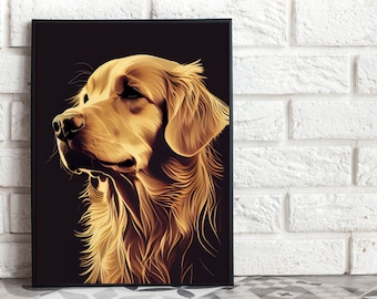Golden Retriever Portrait Art Print, Dog Lover Gift (Digital Download)