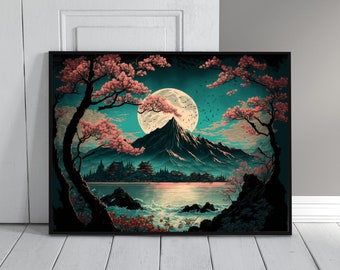 Japanische Landschaftsmalerei, Fuji Landschaftsmalerei, druckbare Wandkunst, digitale Kunst Download, hohe Qualität