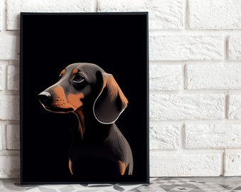 Lámina artística de perro salchicha, ilustración de perro salchicha (descarga digital)