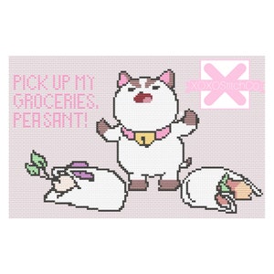 Puppycat "Pick Up My Groceries, Peasant!" Cross Stitch Pattern - Beginner Friendly - Instant Download