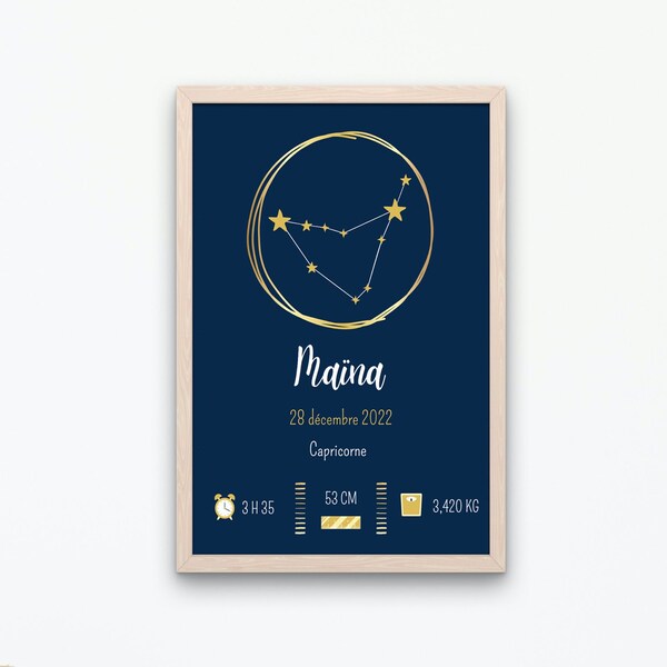 Affiche naissance personnalisée décorative astro constellation gold  – Bébé, enfant, naissance, anniversaire, …