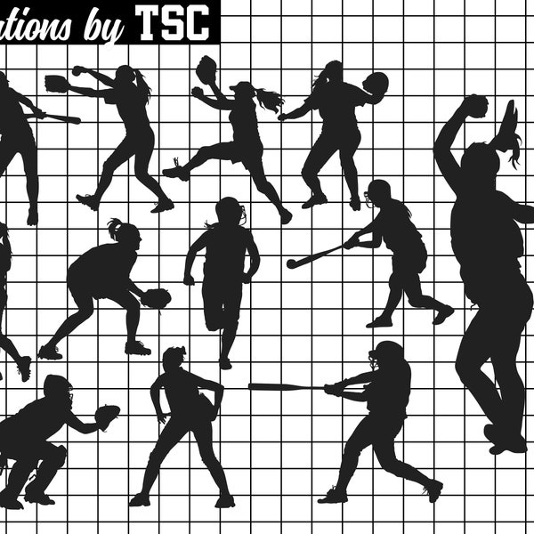 Softball Silhouettes| Digital Download | .PNG .SVG | Circuit Ready | Sublimation Ready