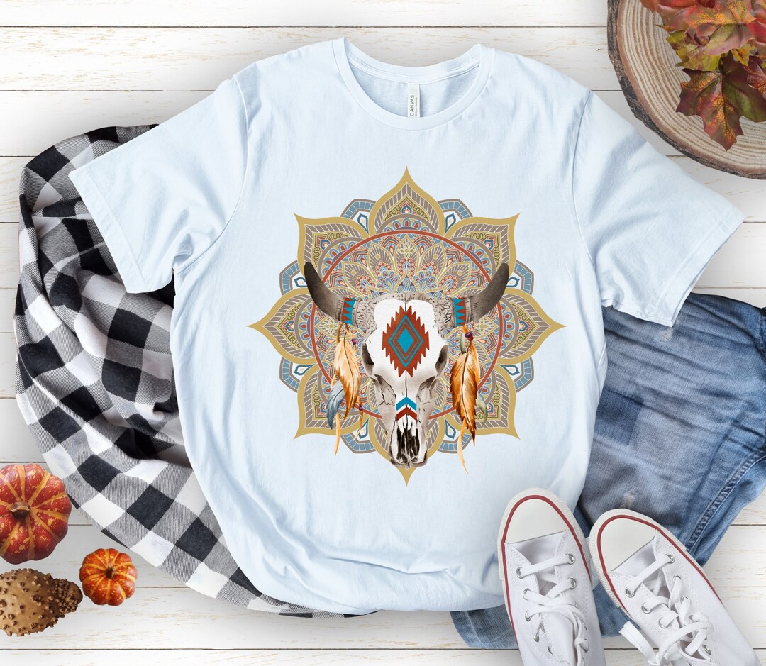 Wild Soul Women's Vintage Western Tee – Bleached Leopard & Cow Skull Boho Cowgirl Top