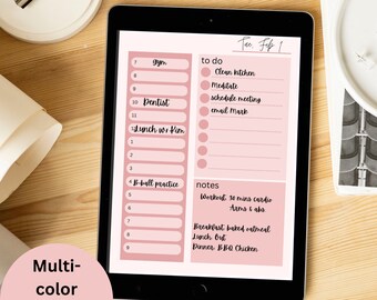 Digital Download Daily Planner Page, To do list, 5 colorful options, hourly planner