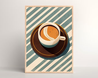 Arte de pared de café vintage / Cartel de café de mediados de siglo / Impresión de café de los años 70 / Arte de pared de café retro / Decoración de cocina boho / Regalo para amantes del café