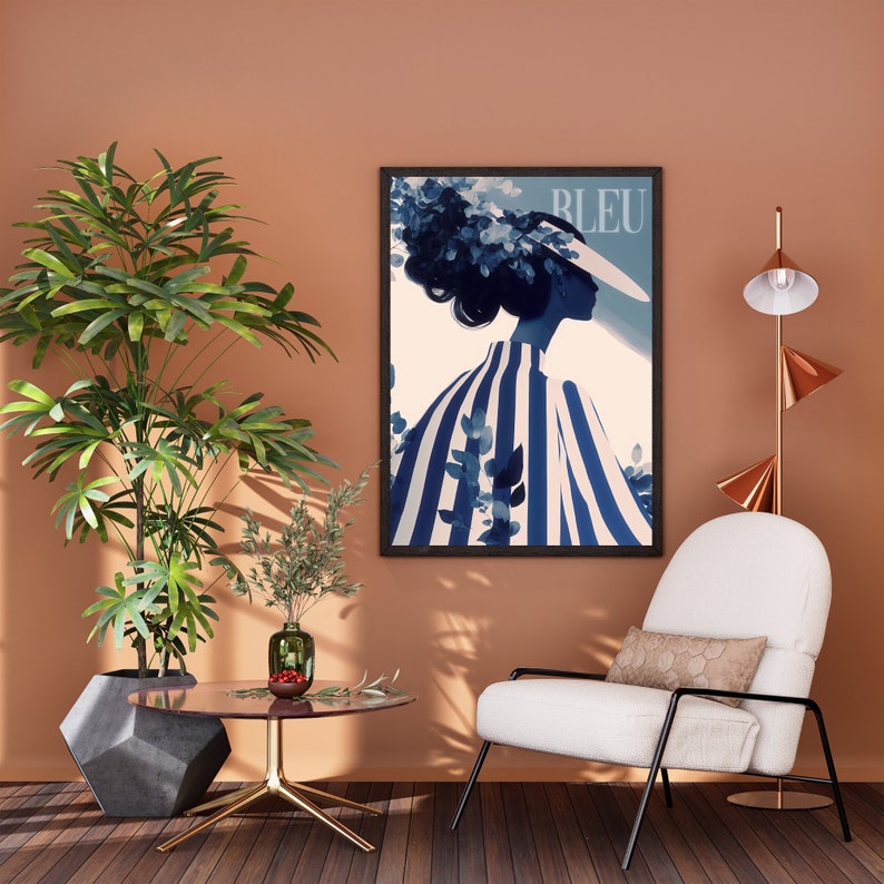 vogue print digital.
Image featuring an illustration with text that can be customized.
Vintage monochrome illustration of a woman with long wispy strands and flowers, wearing a large wavy vintage hat and wearing high fashion striped clothing.