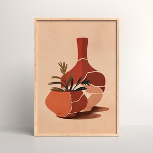 Maceta de terracota agrietada / Arte mural digital / Arte marroquí / Impresión de terracota bohemia / Decoración de pared bohemia / Idea de decoración marroquí / Regalo para ella