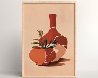 Cracked Duo Terracotta Pot | Digital Wall Art | Moroccan Art | Boho Terracotta Print | Boho Wall Decor | Moroccan Decor Idea | Gift For Her
