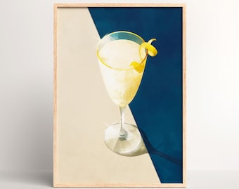Impresión digital de cócteles French 75 / Póster de French 75 / Arte mural de bar / Idea de decoración de carrito de bar / Impresión de cócteles de mediados de siglo / Regalo para amantes de los cócteles