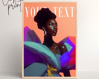 Personalized Digital Print | Black Woman Wall Art | Vogue Cover | Vogue Wall Art | Vogue Poster | Neon Color Art | Personalized Gift For Her