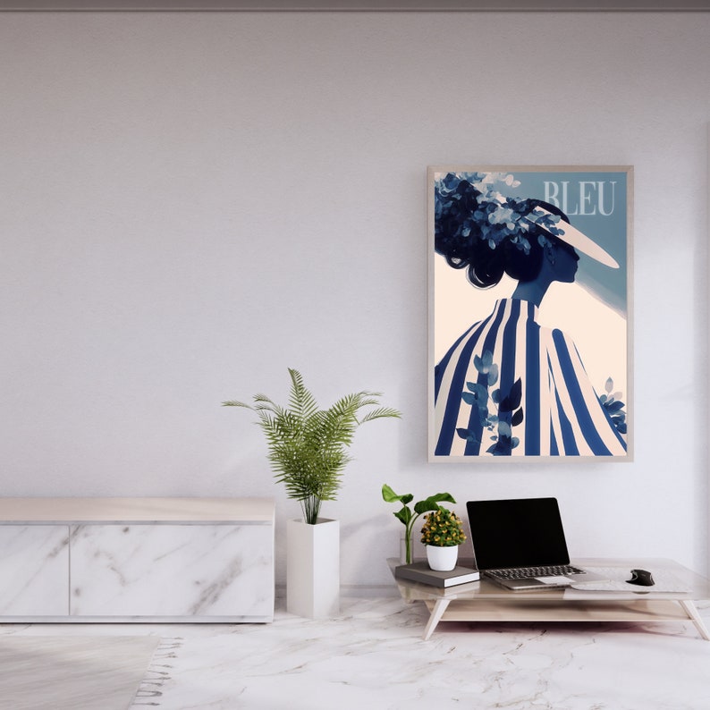 vogue print digital.
Image featuring an illustration with text that can be customized.
Vintage monochrome illustration of a woman with long wispy strands and flowers, wearing a large wavy vintage hat and wearing high fashion striped clothing.