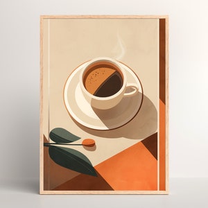 Arte de pared con café en tonos terracota matutino / Arte de pared imprimible / Impresión digital de café / Póster de café vintage / Decoración bohemia / Regalo para amantes del café