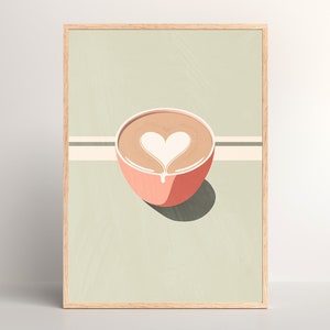 Minimalistische Pastell Kaffee Digitale Wandkunst | Druckbare Wandkunst | 70s Espresso Print | Vintage Kaffee Poster | Boho Dekor | Kaffeeliebhaber Geschenk