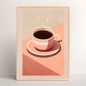 Arte minimalista de la pared del café rosa / Arte retro de la pared del café / Impresión de café de los años 70 / Cartel de café vintage / Arte de la pared boho / Regalo para los amantes del café