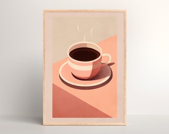Minimalist Pink Coffee Wall Art | Retro Coffee Wall Art | 70s Coffee Print | Vintage Coffee Poster | Boho Wall Art | Gift for Coffee Lover