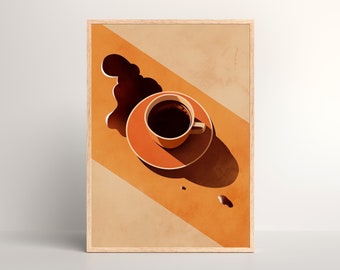Arte retro de la pared del café / Arte de la pared del café de mediados de siglo / Impresión de café de los años 70 / Cartel de café vintage / Decoración de la cocina boho / Regalo para los amantes del café