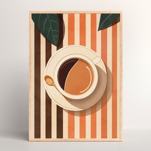 Arte retro de la pared del café / Impresión de café de mediados de siglo / Arte de la pared del café vintage / Decoración de la cocina boho / Arte de la pared de los años 70 / Regalo para el amante vintage