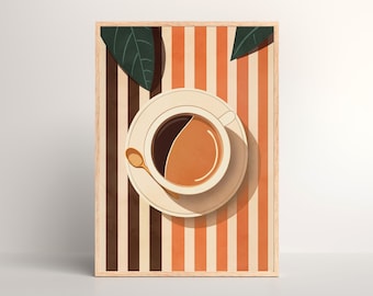 Arte retro de la pared del café / Impresión de café de mediados de siglo / Arte de la pared del café vintage / Decoración de la cocina boho / Arte de la pared de los años 70 / Regalo para el amante vintage