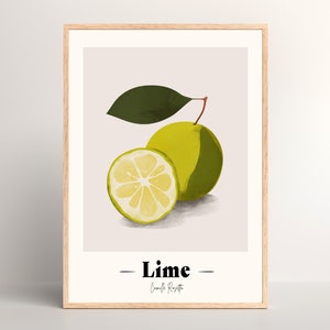 Minimalist Lime Fruit Digital Print | Watercolor Lime Wall Art | French Fruit Name Print | Citrus Fruit Illustration | Kitchen Wall Decor